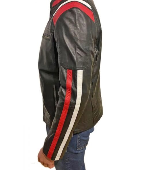 Biker Men’s Retro Style Zipper Black Real Leather Jacket - Image 4