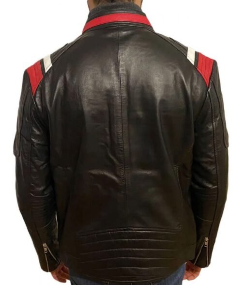 Biker Men’s Retro Style Zipper Black Real Leather Jacket - Image 2