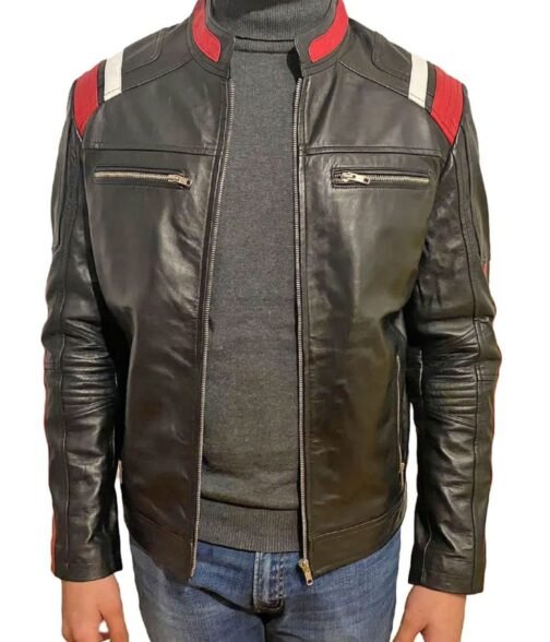 Biker Men’s Retro Style Zipper Black Real Leather Jacket - Image 3