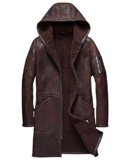 Men’s Moda Nellav Dark Brown Shearling Leather Hooded Coat