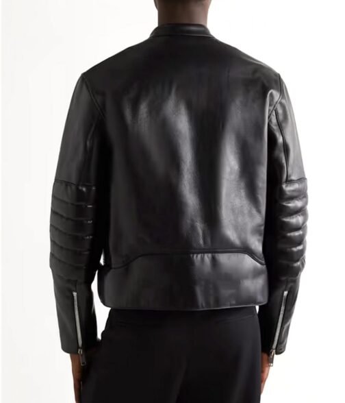 Men’s Black Motorcycle Style Slim Fit Leather Jacket - Image 3