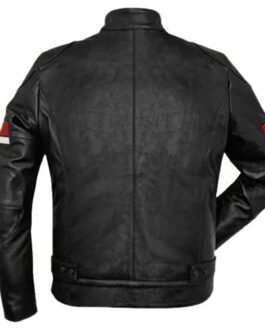 Men’s Striped Cafe Racer Black Leather Jacket