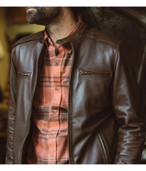 Men’s Biker Thompson Brown Leather Jacket - Image 3