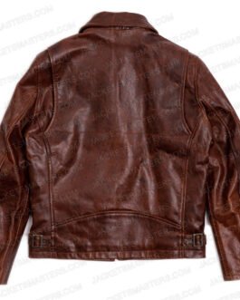 Men’s Street Wear Shirt Collar Brown Vintage Leather Jacket