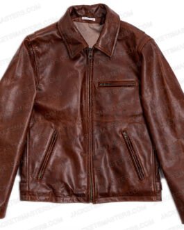 Men’s Street Wear Shirt Collar Brown Vintage Leather Jacket