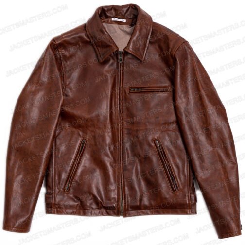 Men’s Street Wear Shirt Collar Brown Vintage Leather Jacket