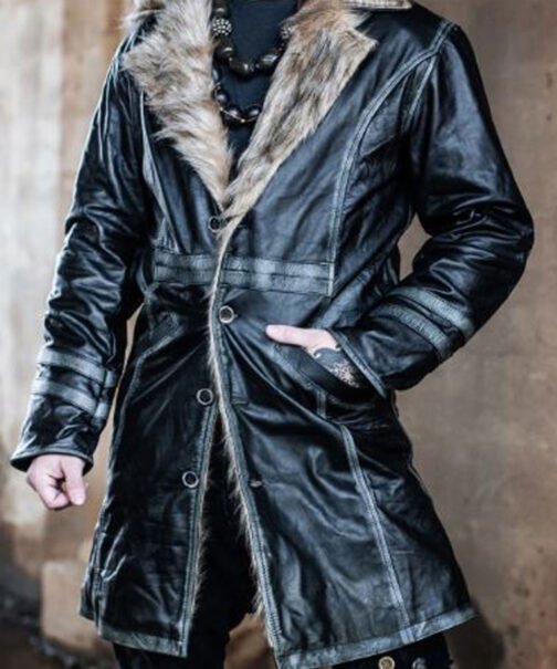 Men’s Warlock Leather Coat with Fur Collar - Image 5