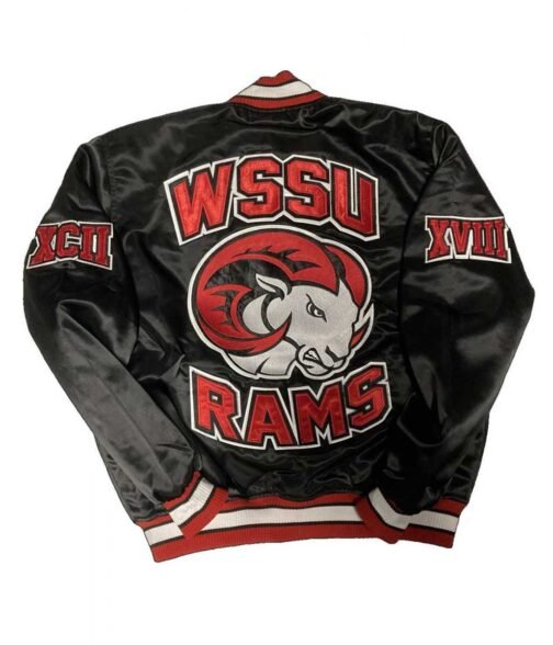 Men’s Winston Salem State University Satin Black Bomber Jacket - Image 2
