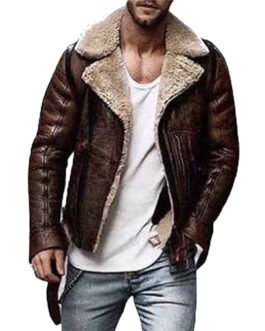 Men’s WJM001 Street Style Brown Shearling Leather Jacket