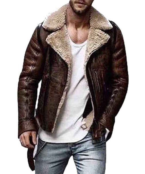 Men’s WJM001 Street Style Brown Shearling Leather Jacket - Image 2