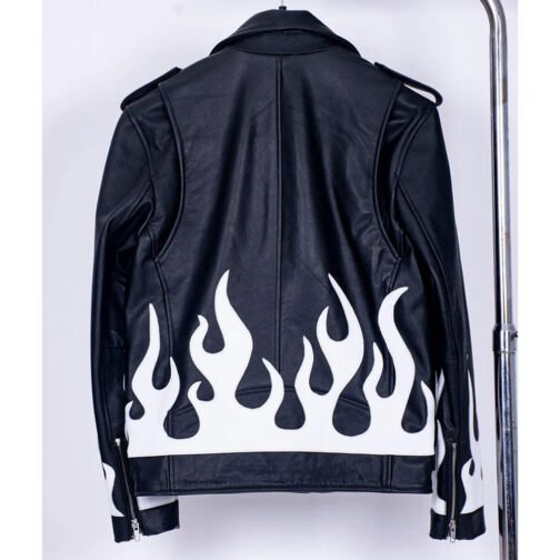 Meteor Flames Leather Biker Jacket - Image 3