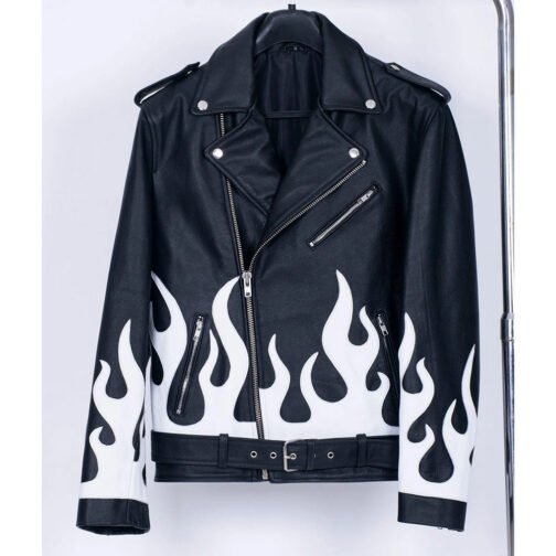 Meteor Flames Leather Biker Jacket - Image 4