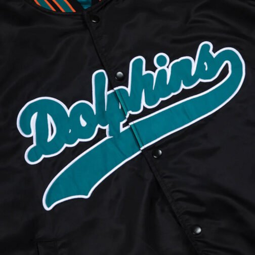 Miami Dolphins Aqua and Orange Rib Bomber Black Jacket - Image 6