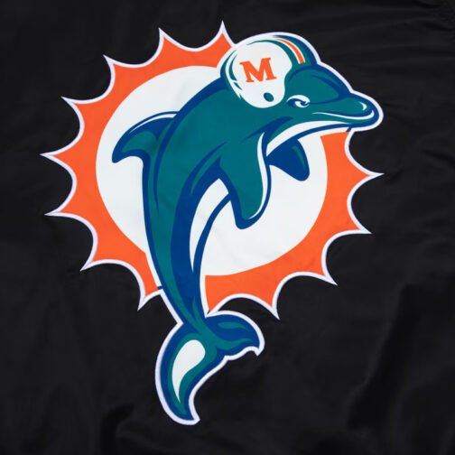 Miami Dolphins Aqua and Orange Rib Bomber Black Jacket - Image 7