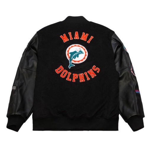 Miami Dolphins Black Out Vintage Logo Varsity Jacket - Image 2