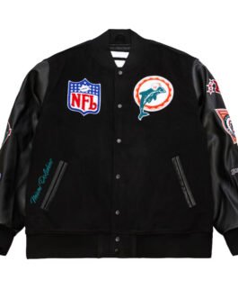 Miami Dolphins Black Out Vintage Logo Varsity Jacket