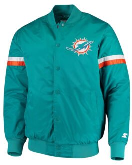 Miami Dolphins Champ Aqua Varsity Satin Jacket