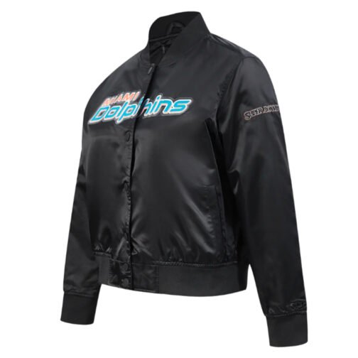 Classic Miami Dolphins Black Satin Jacket - Image 3
