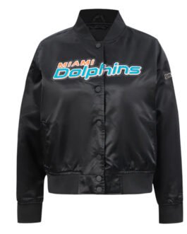 Classic Miami Dolphins Black Satin Jacket