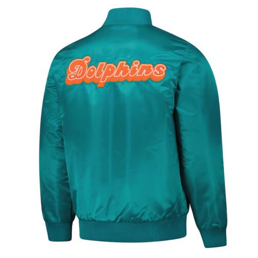 Miami Dolphins Exclusive Aqua Varsity Satin Jacket - Image 2