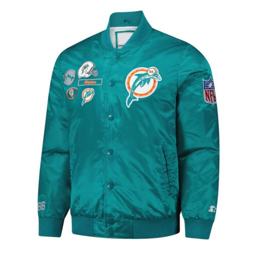 Miami Dolphins Exclusive Aqua Varsity Satin Jacket