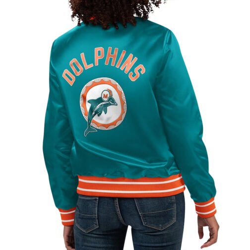Miami Dolphins Full Count Aqua Satin Jacket - Image 2