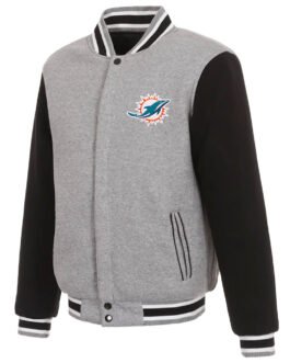 Miami Dolphins Varsity Gray and Black Wool Jacket