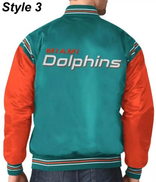Bomber Miami Dolphins Teal Green Satin Jacket - Image 8