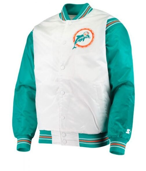 Varsity Miami Dolphins Green and White Starter Jacket
