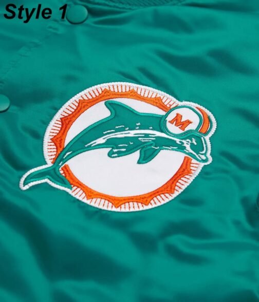 Bomber Miami Dolphins Teal Green Satin Jacket - Image 13