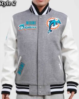 Miami Dolphins Varsity Heather Grey and White Jacket