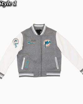 Miami Dolphins Varsity Heather Grey and White Jacket
