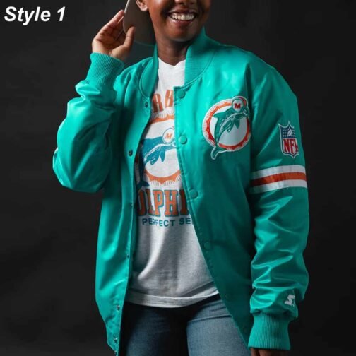 Bomber Miami Dolphins Teal Green Satin Jacket - Image 12