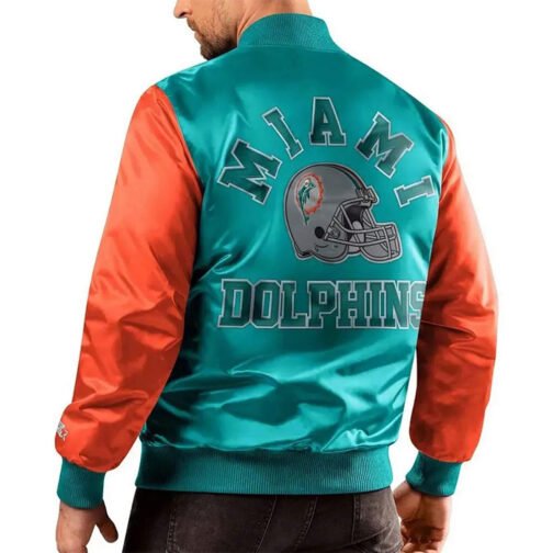 Miami Dolphins Locker Room Throwback Varsity Satin Aqua/Orange Jacket - Image 5
