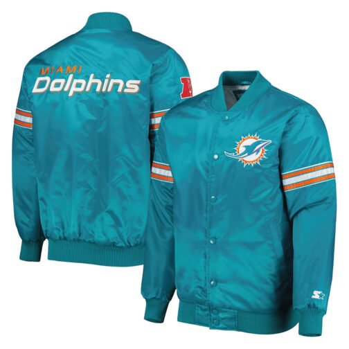 Aqua Miami Dolphins Pick and Roll Satin Jacket - Image 3