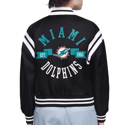 Miami Dolphins Printed Logo Varsity Satin Jacket - Image 3