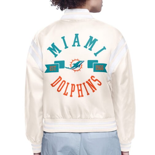 Miami Dolphins Printed Logo Varsity Satin Jacket - Image 4