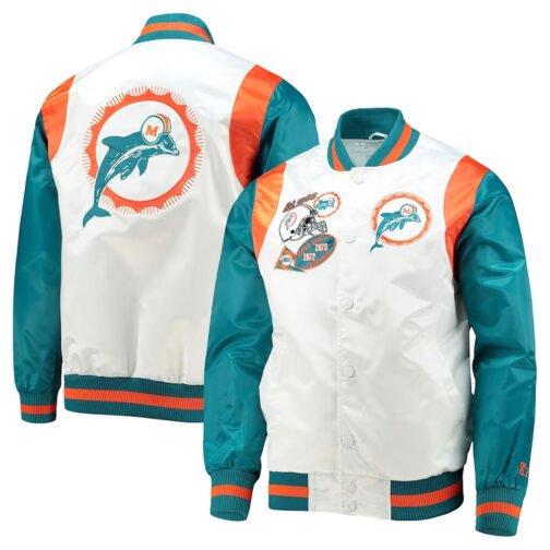 White/Aqua Miami Dolphins Retro The All-American Jacket - Image 3
