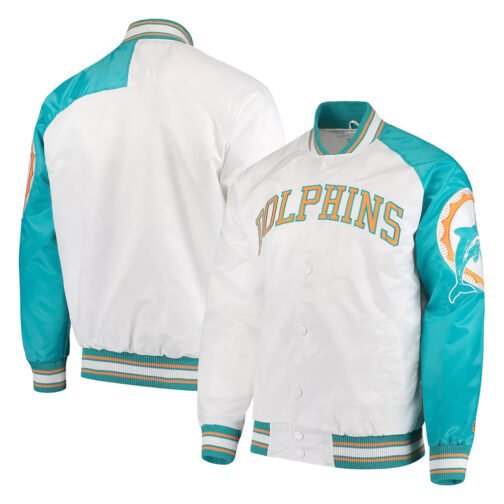 White Miami Dolphins Start of Season Retro Satin Jacket - Image 3