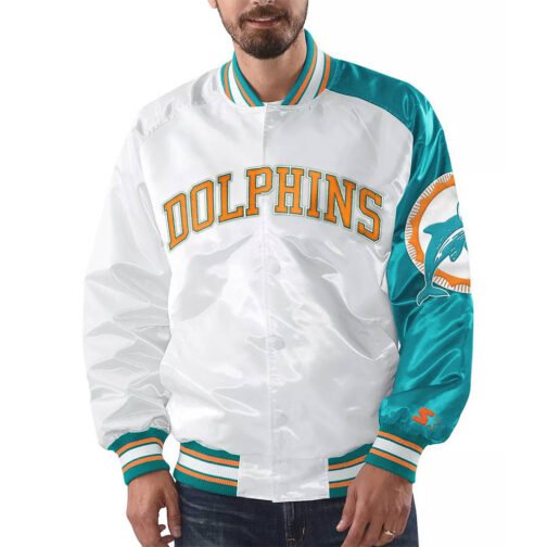 White Miami Dolphins Start of Season Retro Satin Jacket - Image 4