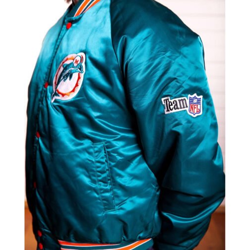 Miami Dolphins Team Aqua Satin Jacket - Image 4