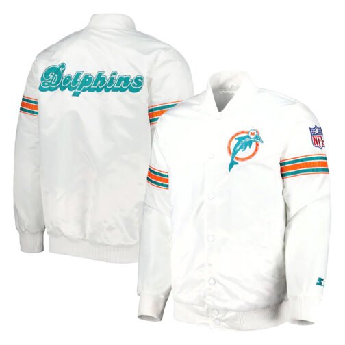 Miami Dolphins The Power Forward White Full-Snap Satin Jacket - Image 3
