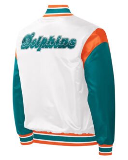 Miami Dolphins Throwback Warm Up Pitch White Satin Jacket
