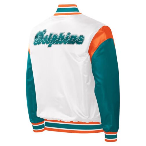 Miami Dolphins Throwback Warm Up Pitch White Satin Jacket - Image 2