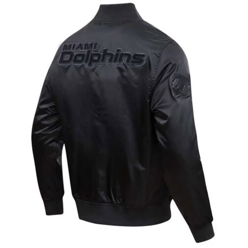 Miami Dolphins Triple Black Satin Jacket - Image 2