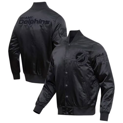 Miami Dolphins Triple Black Satin Jacket - Image 3