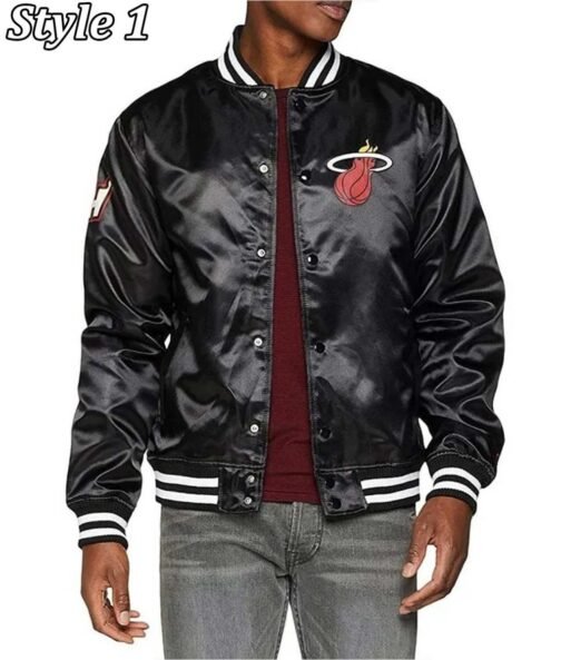 Miami Heat New Era Black Satin Jacket