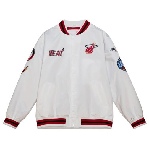 Miami Heat City Collection White Varsity Satin Jacket - Image 3