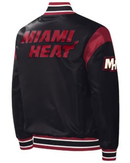 Black Miami Heat Force Play Varsity Satin Jacket
