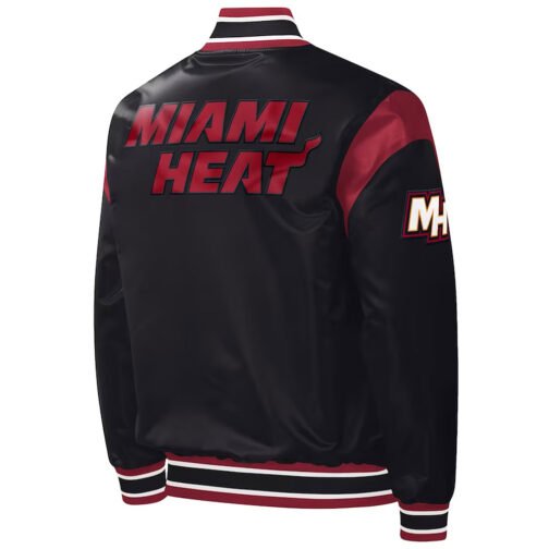 Black Miami Heat Force Play Varsity Satin Jacket - Image 2